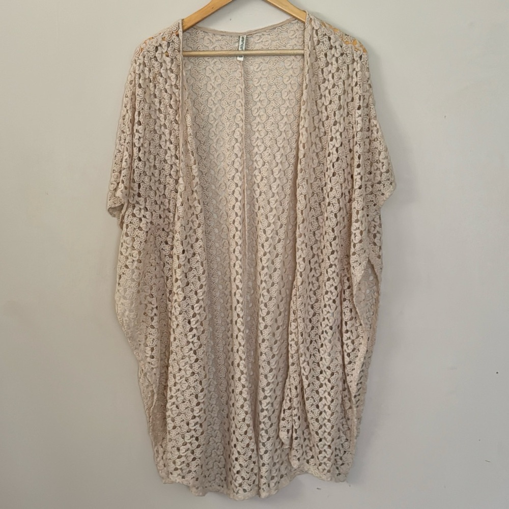 Leshop (S/M) boho crochet cream beach open knit beige cardigan